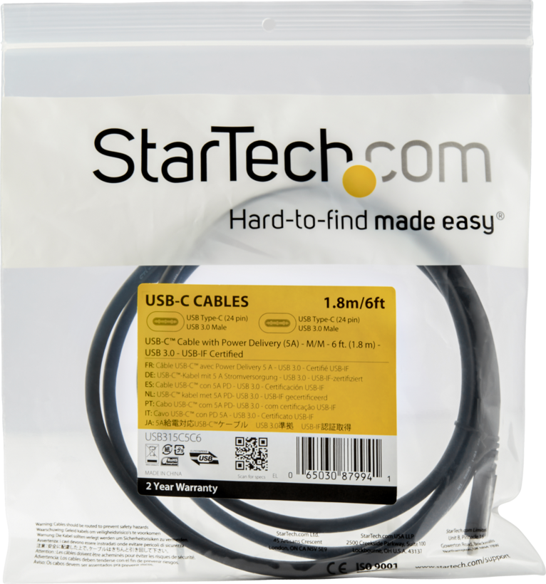 Cable StarTech USB tipo C 1,8 m
