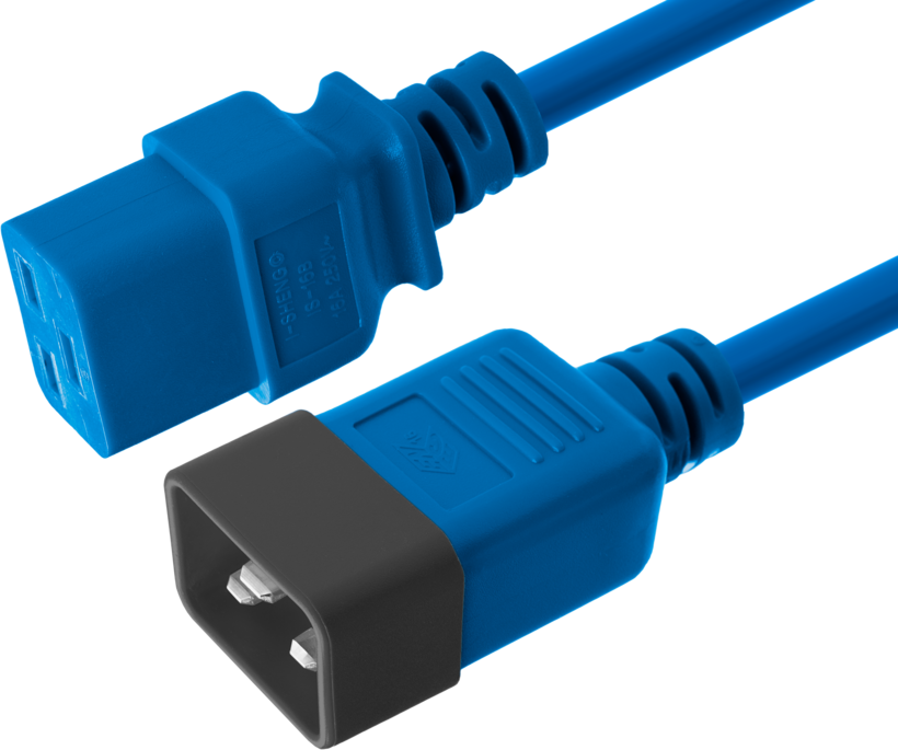 Câble alim. C20 m. - C19 f., 1 m bleu