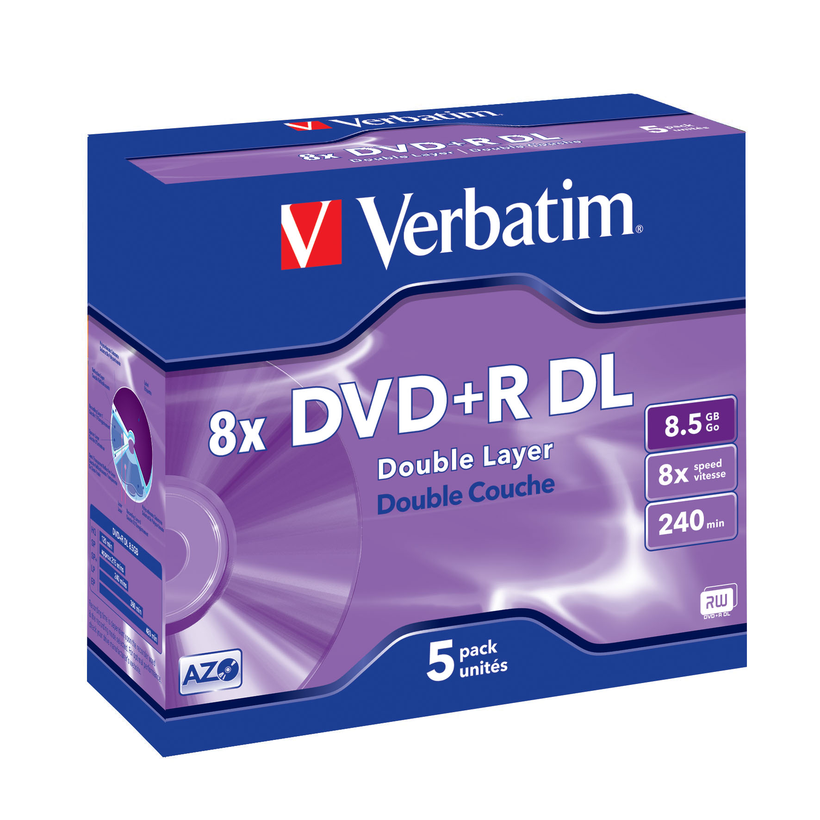 DVD+R DL Verbatim 8,5 Go 8x, jewel x 5