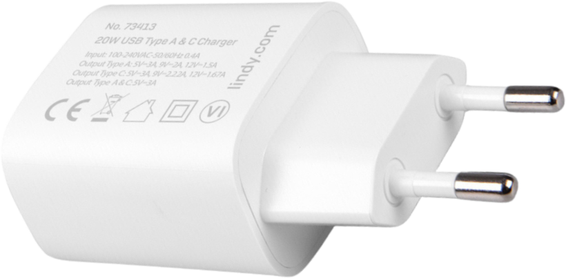 LINDY USB-C/USB-A Wall Charger 20W