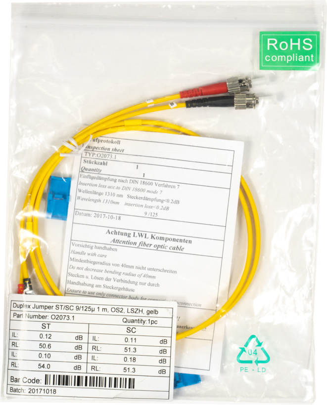 Cavo patch duplex FO SC-ST 9/125 µ 1 m