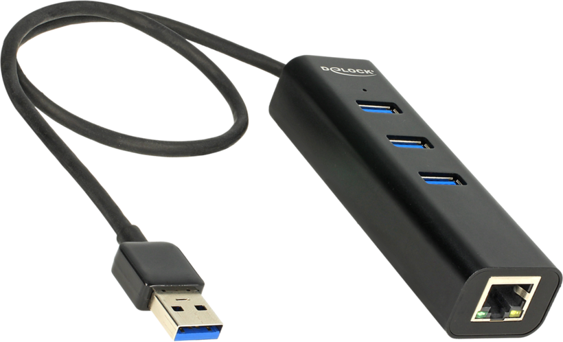 Delock USB Hub 3.0 3-port + RJ45 Black