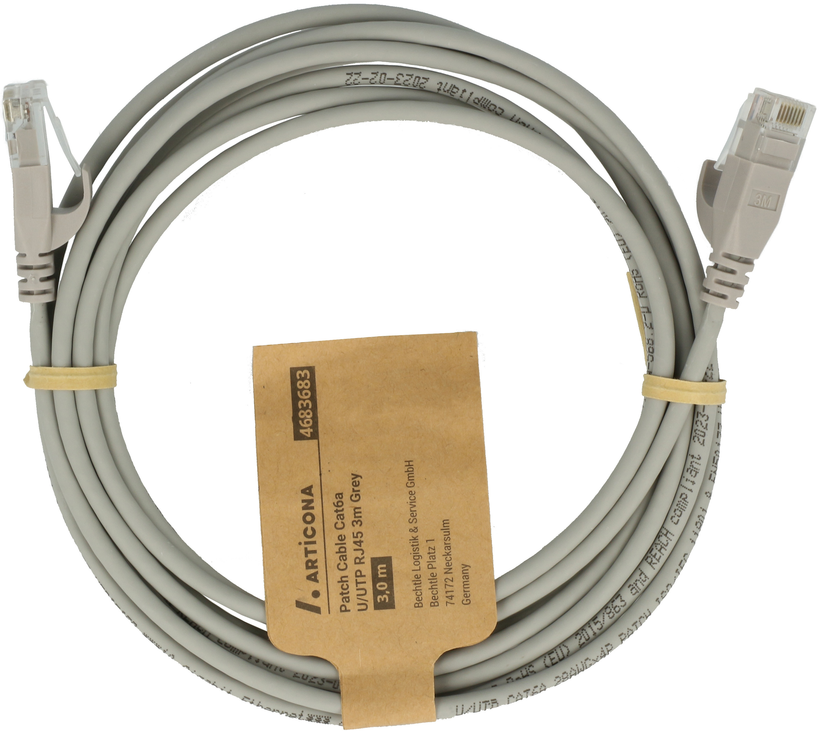 Patchkábel RJ45 U/UTP Cat6a 1,5 m szürke