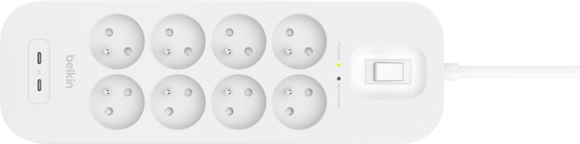 Power Strip 8x Surge Protect +2xUSB 2m