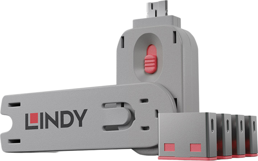 USB-A Port Blocker Pink 4-pack + 1 Key