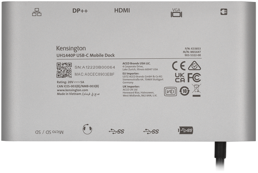 Stat acc double USB-C Kensington UH1440P
