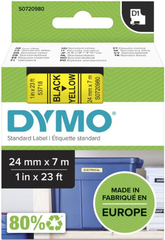 Dymo D1 Label Tape Yellow/Black 24mm