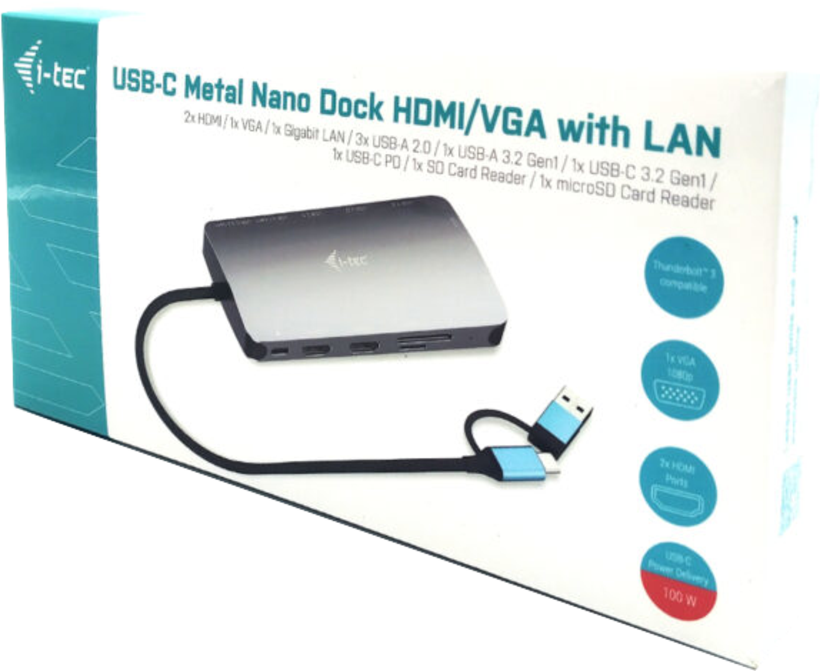 Dock i-tec Travel Nano USB-C-2xHDMI+VGA