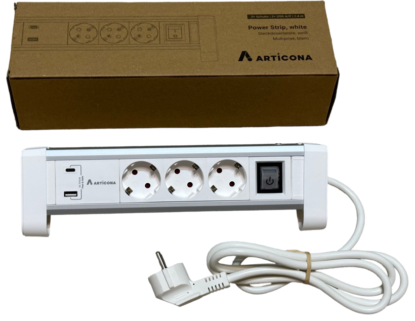 3-way Power Strip + 2x USB A/C 1.4m