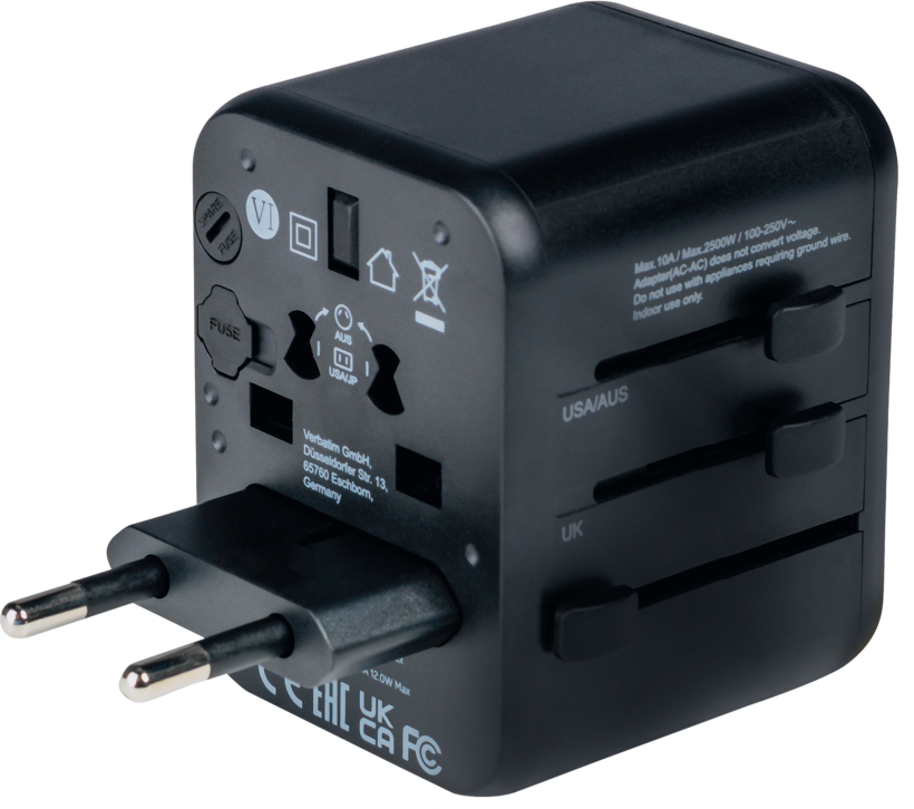 Adaptador viaje Verbatim World + 2x USB