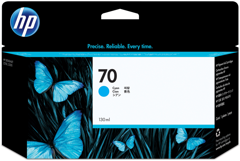 HP Cartucho de tinta 70, 130 ml cian
