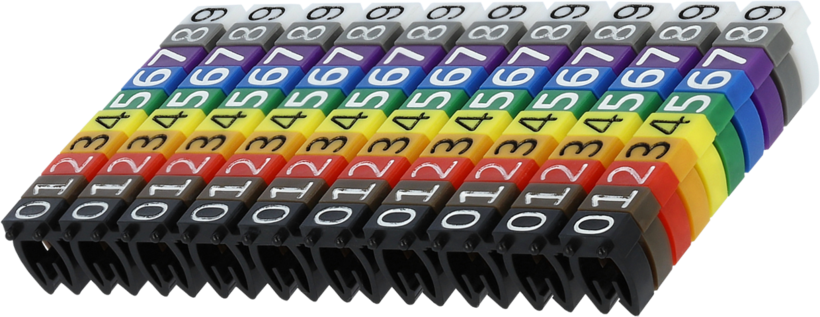 Cable Marker Clips 0-9 Asst Colours 100x