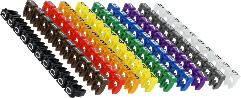 Cable Marker Clips 0-9 Asst Colours 100x