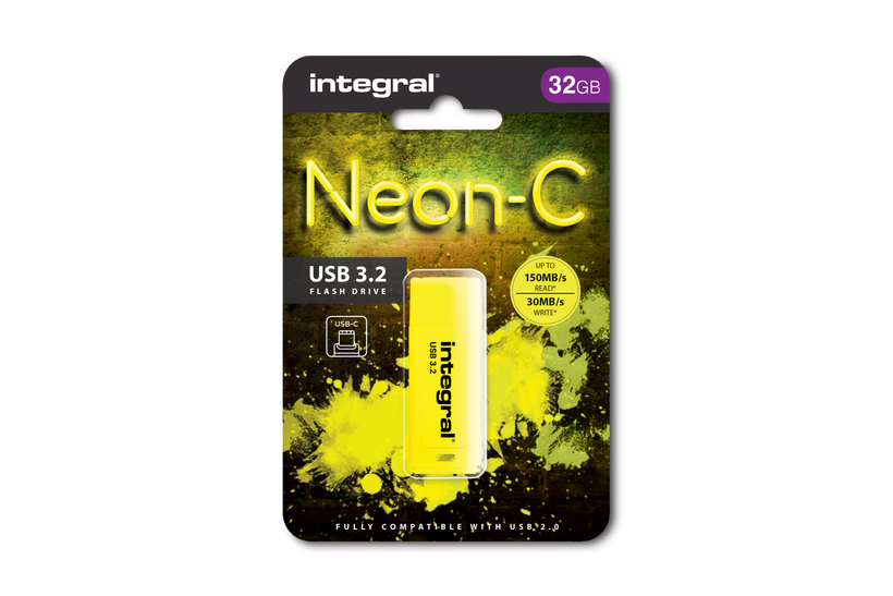 Clé USB 3.2 Integral 32Go Neon-C jaune