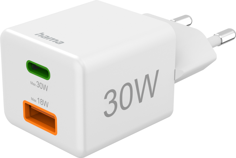 Adaptador carreg. Hama 30 W USB-C/USB-A