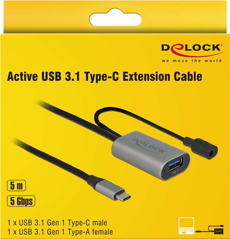 Delock USB Typ C-A Aktiv-Verlängerung 5m
