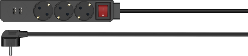 Power Strip 3-way + 2x USB 1.4m