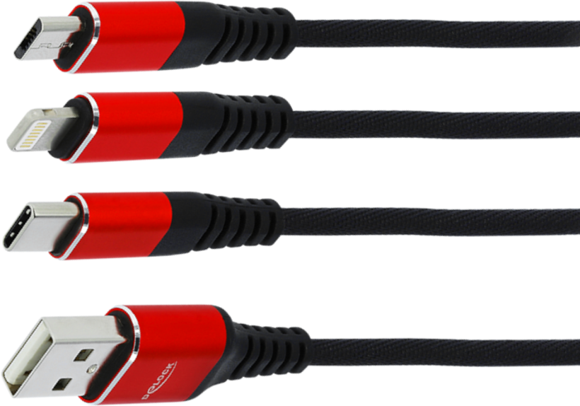 Delock 3in1 USB-A-Lightn/Micro-B/C Cable