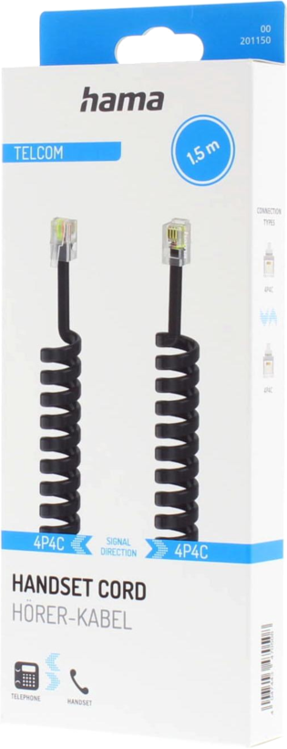 Spiral Telephone Cord RJ10-RJ10 1.5m Bl.