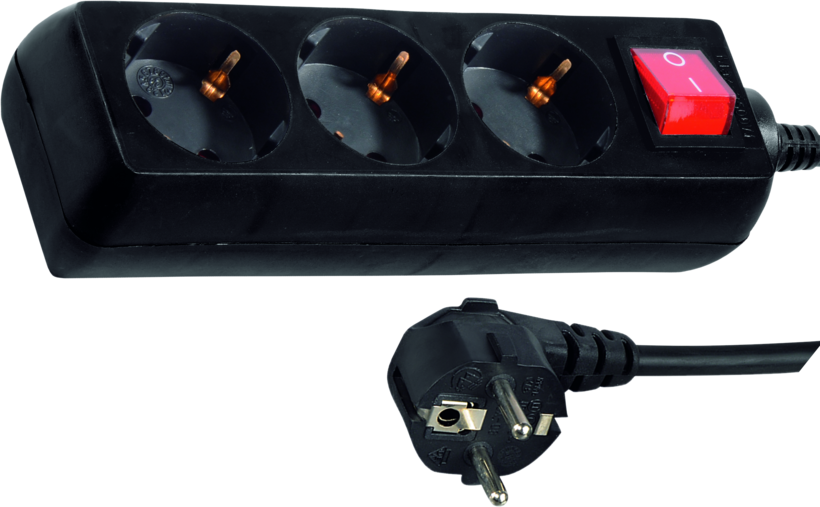 5m 3-Socket Ext. Lead w/ Switch, Black