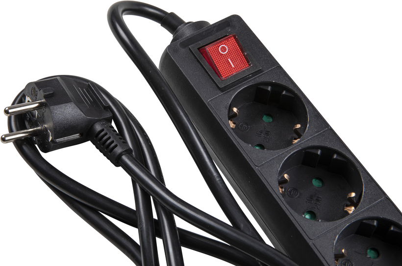 3-socket Power Strip 1.4m Switch Black