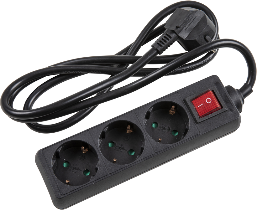 3-socket Power Strip 1.4m Switch Black