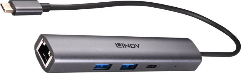 LINDY USB Hub 3.1 3-port + Gb Ethernet
