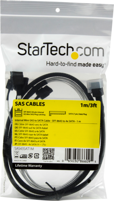 Cable SAS interno SFF8643 - 4 x SATA 1 m