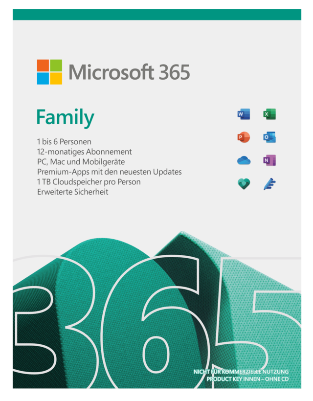 Microsoft M365 Family 1 License Medialess