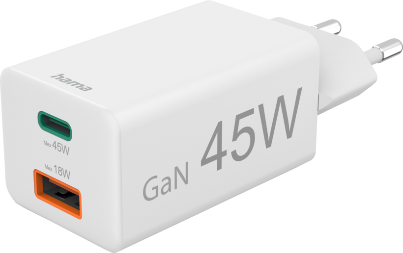 Hama USB-C/USB-A GaN Wall Charger 45W