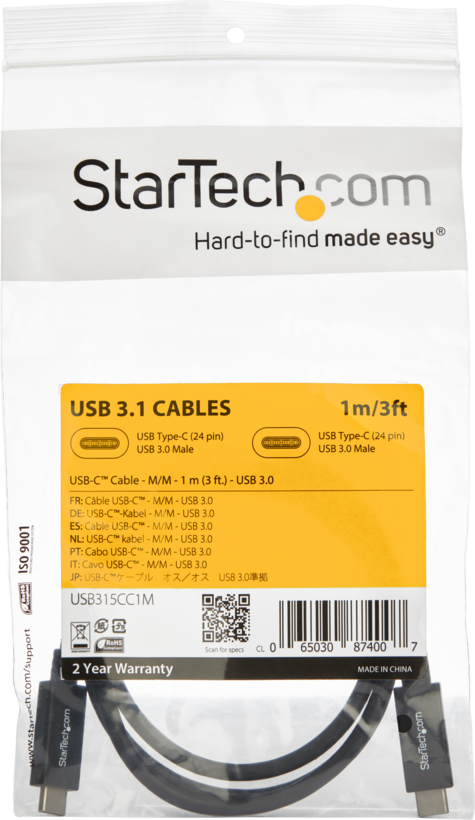 Cable StarTech USB tipo C 1 m