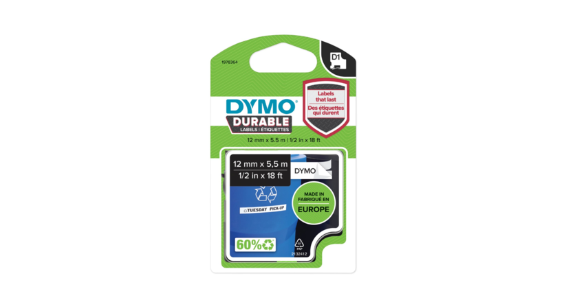 Dymo D1-Schriftband schwarz/weiß 12mm