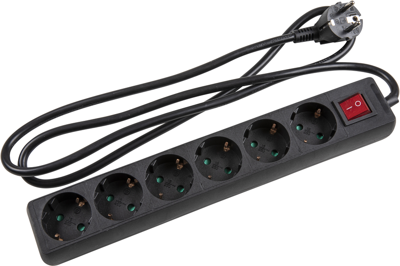 Multiprise 6 Prises, multiprise avec Interrupteur, Couleur Noire, câble 1,5  m.