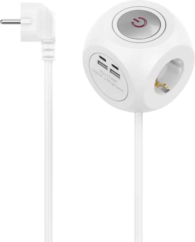 Multi Socket Cube 3-way + 4x USB 1.4m