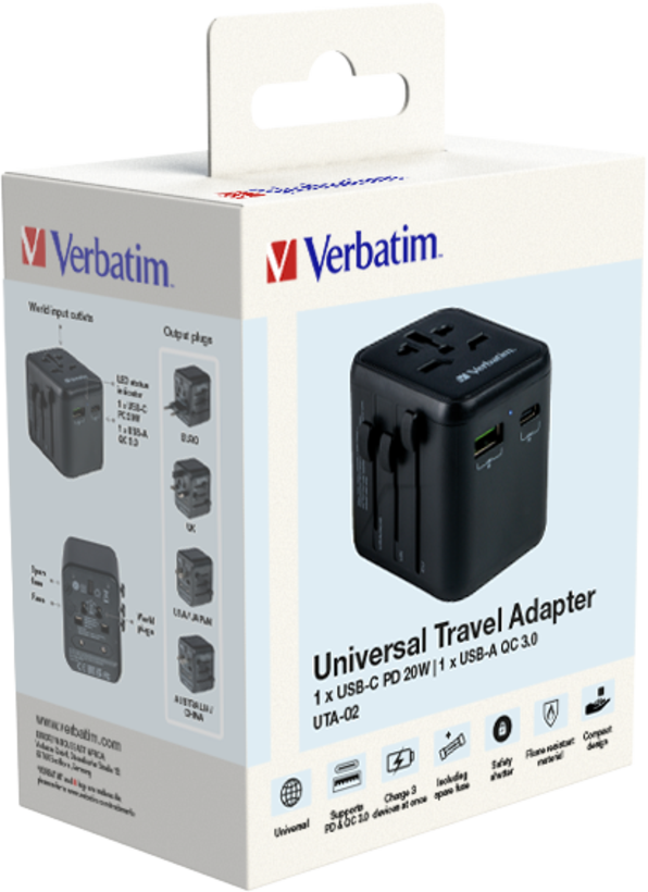 Adaptador viaje Verbatim World + 2x USB