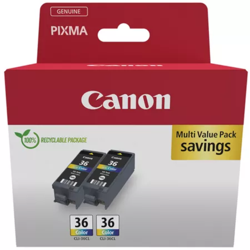 Canon CLI-36 Ink C/M/Y Ink Double Pk