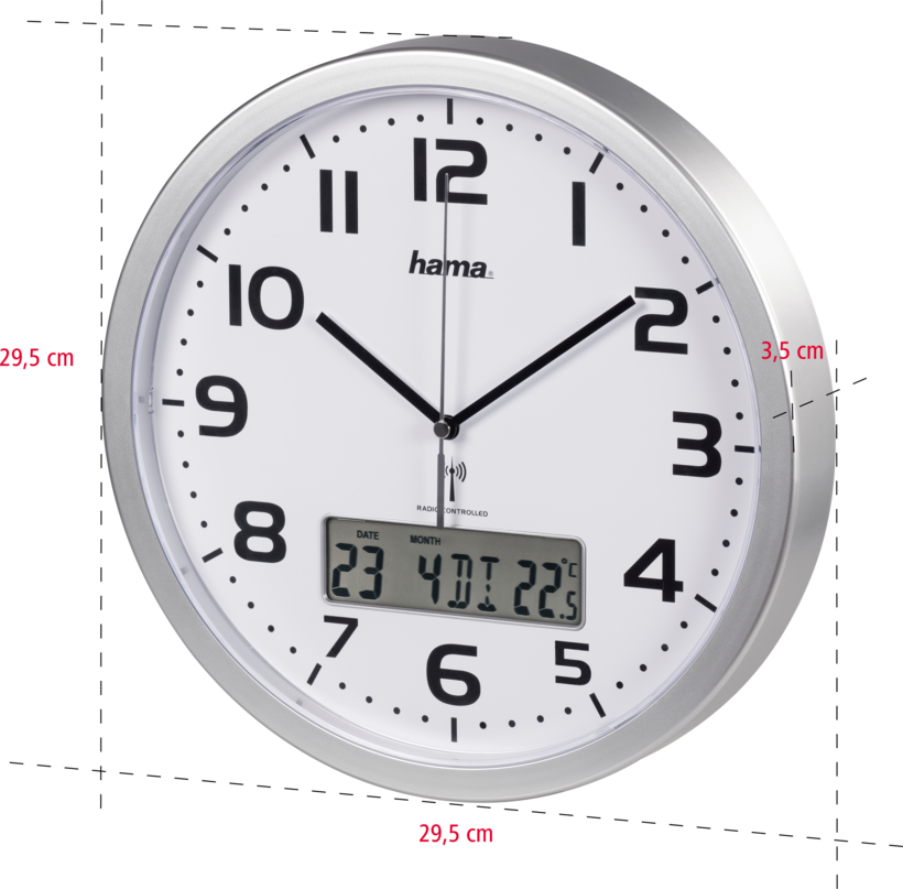 Hama Extra Wand-Uhr+Datum+Temp.