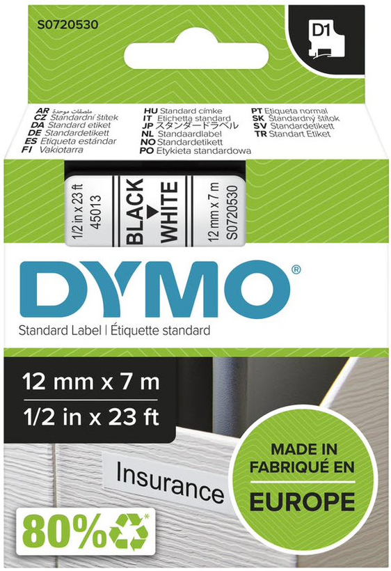 Nastro scrittura D1 Dymo LM 12mmx7m bian
