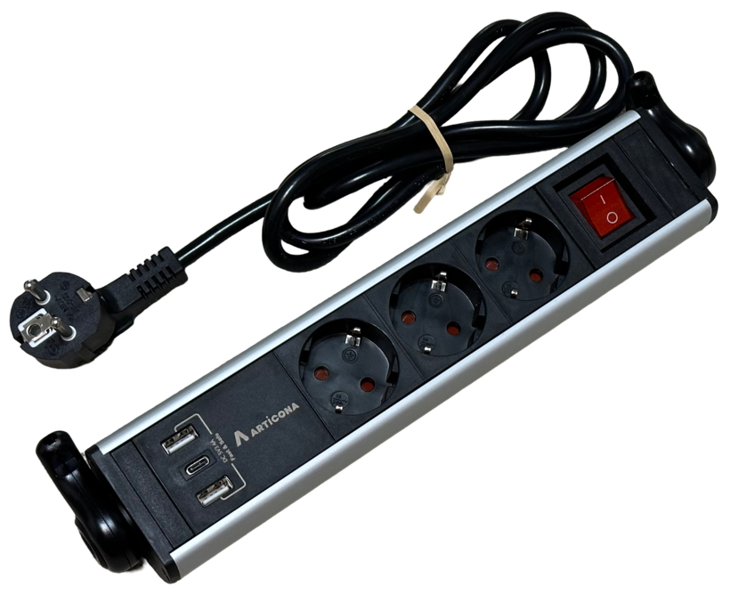 3-way Power Strip + 3x USB A/C 1.4m