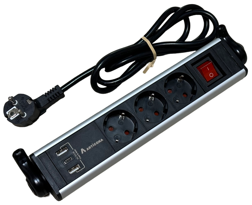 3-way Power Strip + 3x USB A/C 1.4m