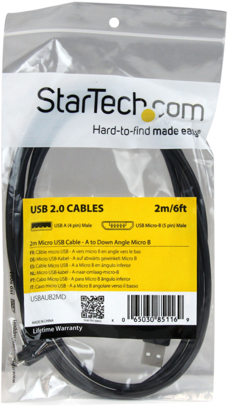 USB-A 2.0 - microB 90° m/m kábel 2 m