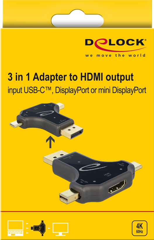 Delock DP/Mini DP/Type-C - HDMI Adapter