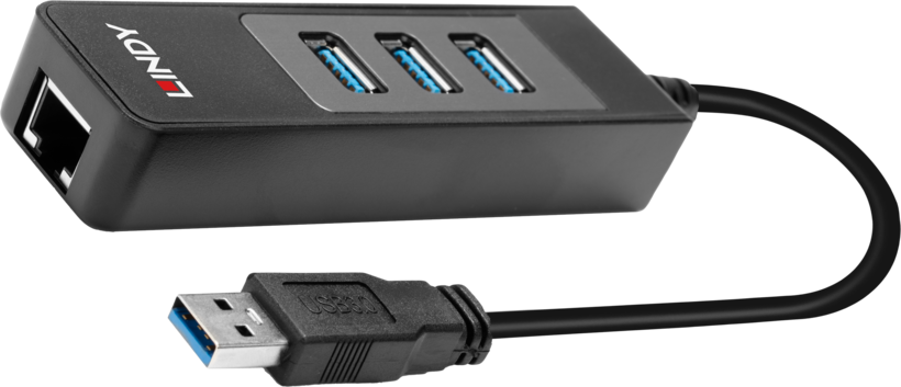 Hub Lindy de USB-C/A a 3 puertos USB-A 3.0 + Gigabit Ethernet