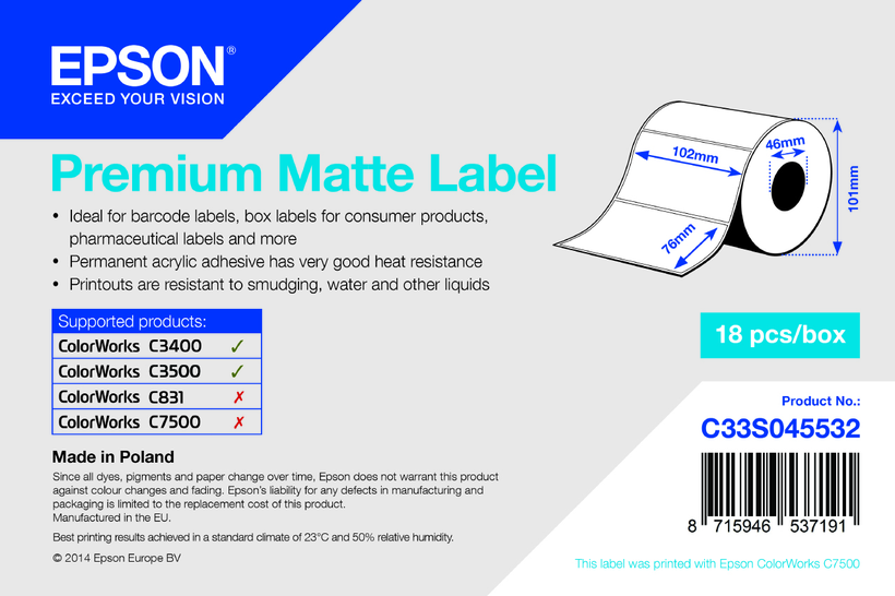 Nekonečné etikety Epson 102x76 mm matné