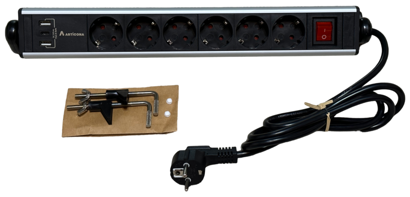 6-way Power Strip + 3x USB A/C 1.4m