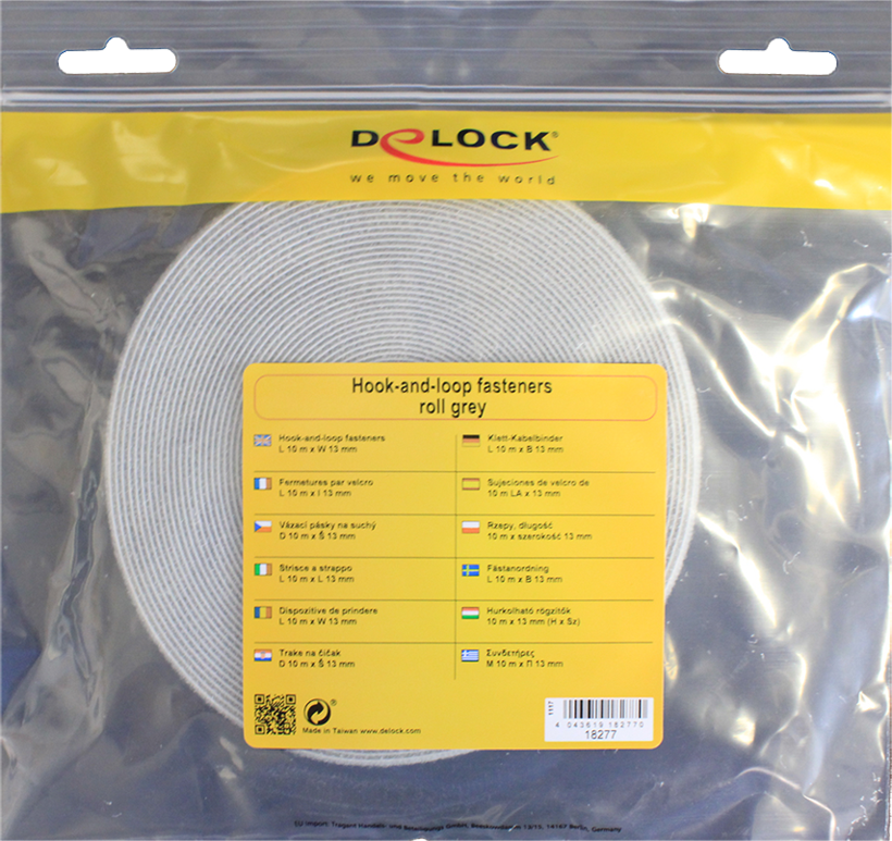 Hook-and-Loop Cable Tie Roll 10m Grey