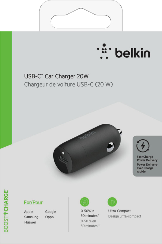 Cargador coche USB Belkin 20 W negro