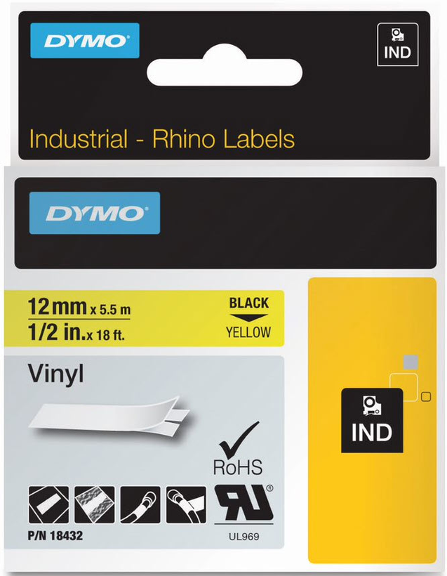DYMO Rhino Tape Vinyl Yellow 12mm