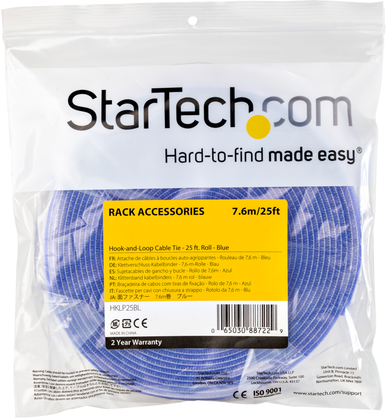 Hook-and-Loop Cable Tie Roll 7.62m Blue