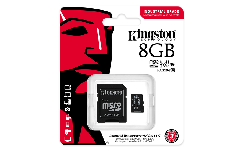 Carte microSDHC indust. Kingston 8Go+ad.